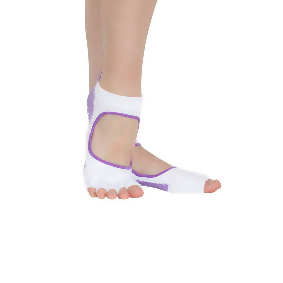 Half Toe Non-Slip Socks - White & Purple