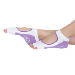 Half Toe Non-Slip Socks - White & Purple