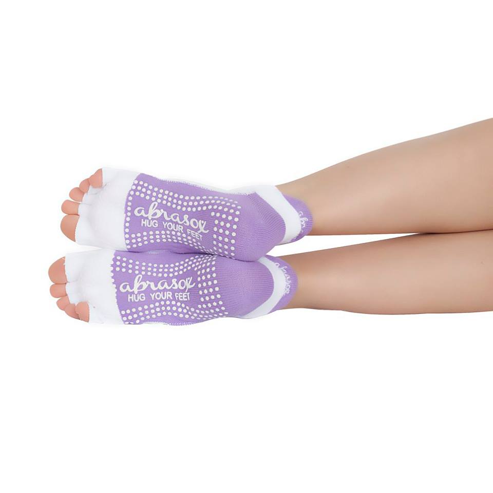 Half Toe Non-Slip Socks - White & Purple