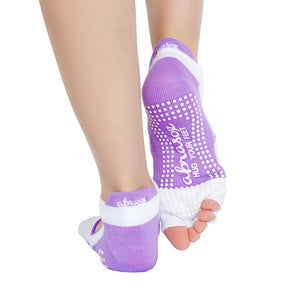 Half Toe Non-Slip Socks - White & Purple